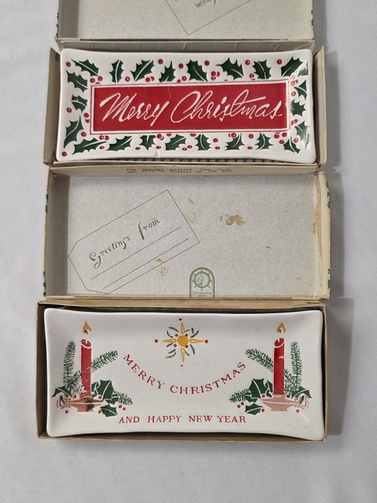 Vintage Commodore Japan Merry Christmas Ceramic Holiday Greeting Card/Trinket